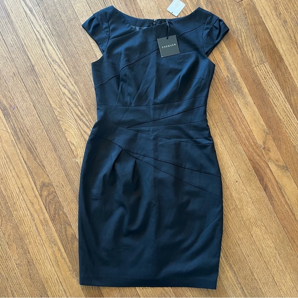 Chequer Classic Black Mini Dress Office/Night Out Tailored Cap Sleeves Size 8 - Picture 2 of 9